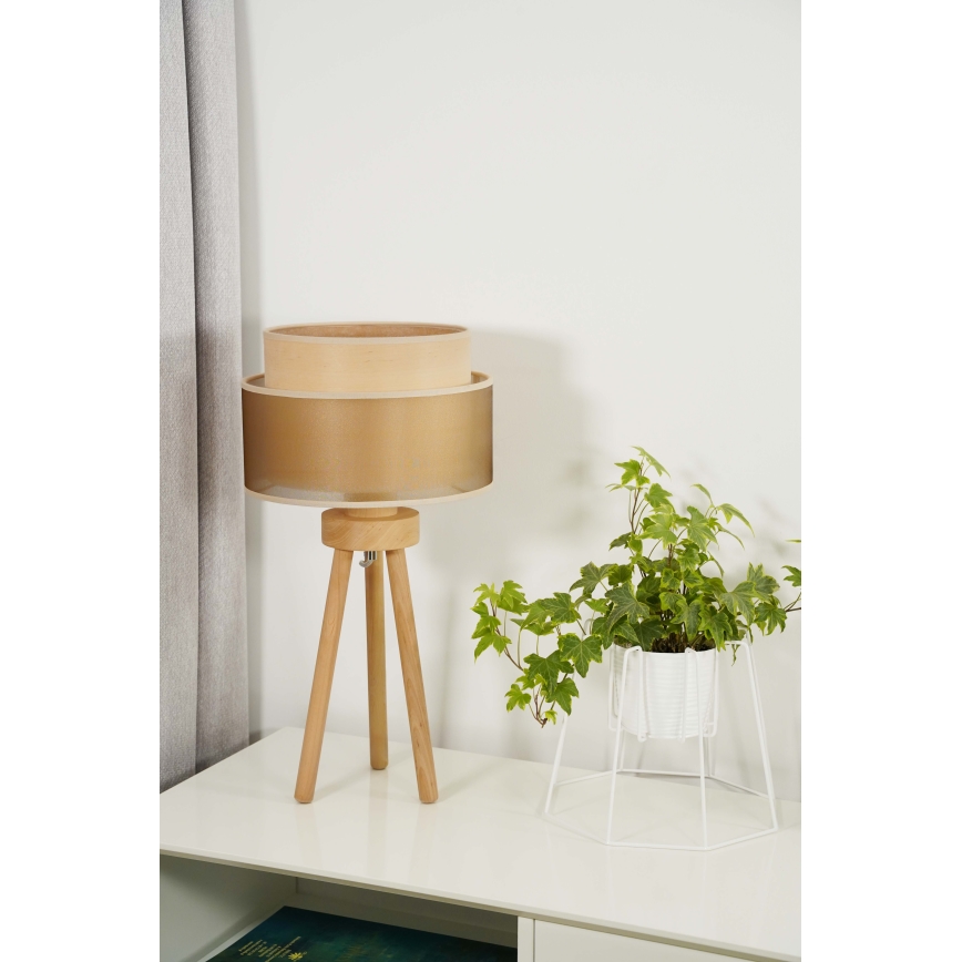 Duolla - Namizna svetilka WOOD BOHO 1xE27/15W/230V pr. 25 cm baker/rjava/bež