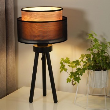 Duolla - Namizna svetilka WOOD BOHO 1xE27/15W/230V pr. 25 cm črna/bež
