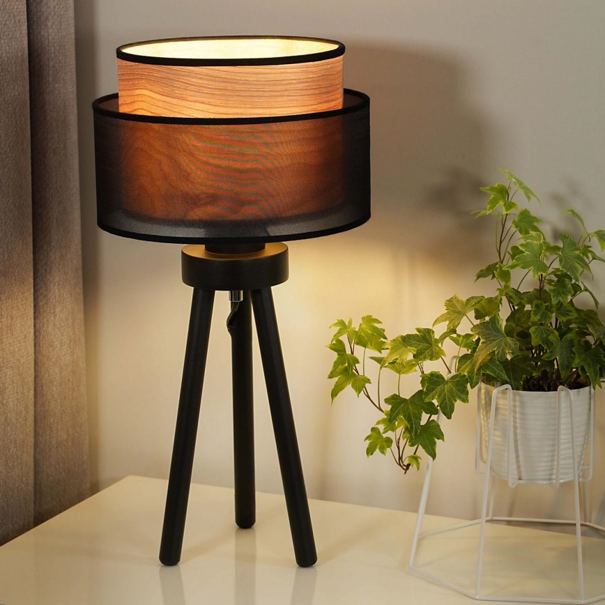 Duolla - Namizna svetilka WOOD BOHO 1xE27/15W/230V pr. 25 cm črna/bež