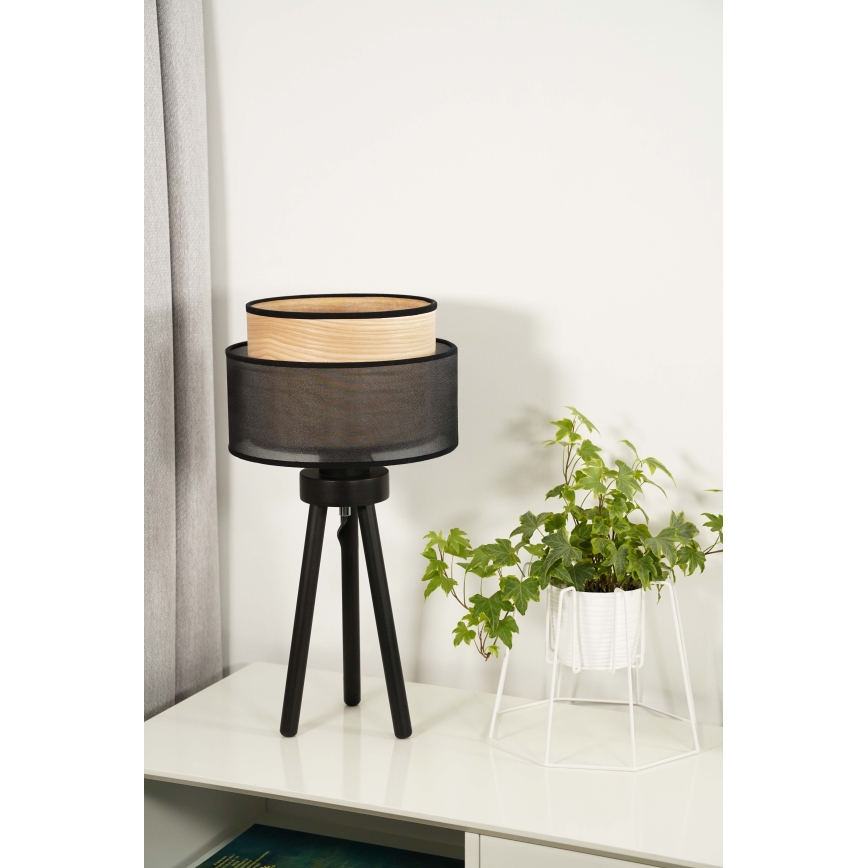 Duolla - Namizna svetilka WOOD BOHO 1xE27/15W/230V pr. 25 cm črna/bež