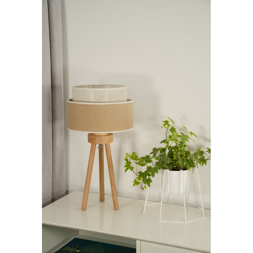 Duolla - Namizna svetilka YUTE BOHO 1xE27/15W/230V pr. 25 cm rjava/krem barva