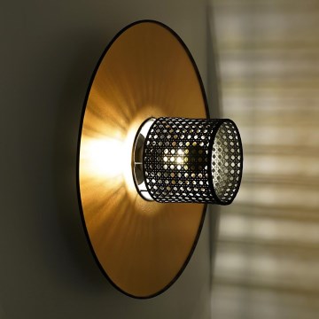 Duolla - Stenska svetilka TOKYO RATTAN 1xE27/15W/230V pr. 50 cm zlata/črna