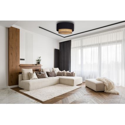 Duolla - Stropna svetilka BOHO 1xE27/15W/230V pr. 45 cm črna/ratan