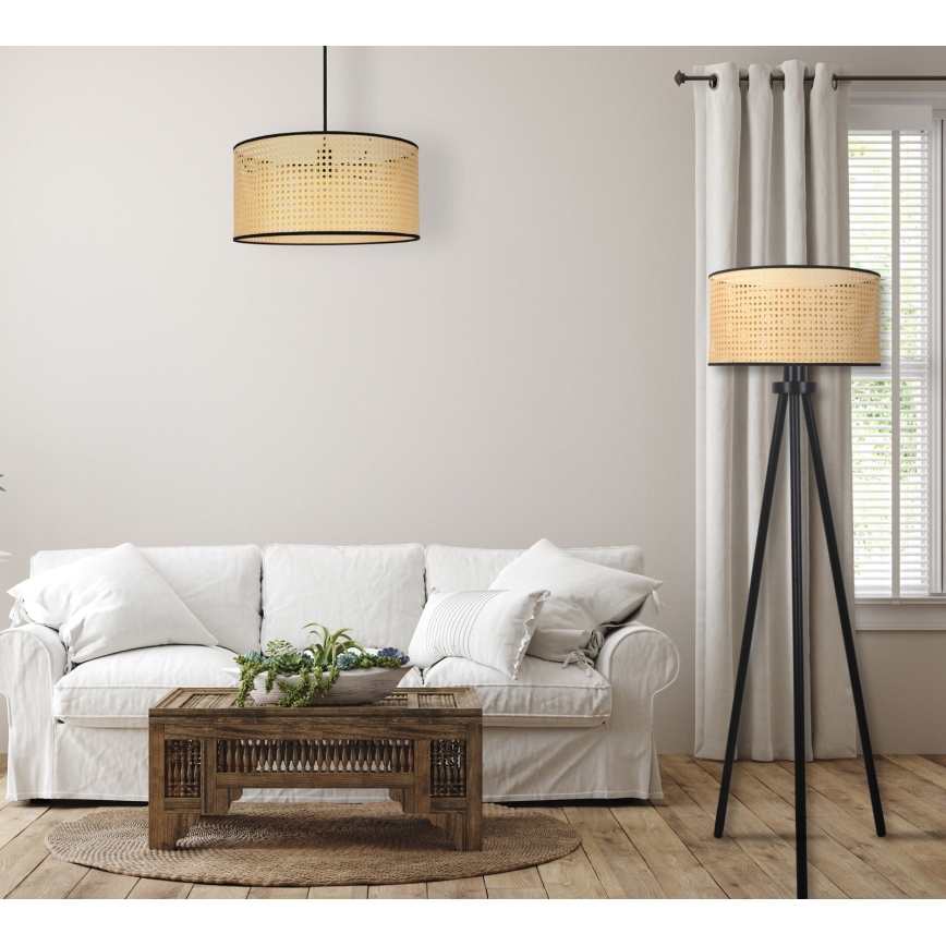 Duolla - Talna svetilka ROLLER 1xE27/15W/230V pr. 45 cm ratan/črna