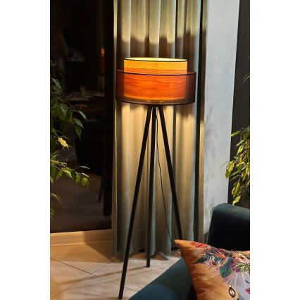 Duolla - Talna svetilka WOOD BOHO 1xE27/15W/230V pr. 45 cm črna/bež