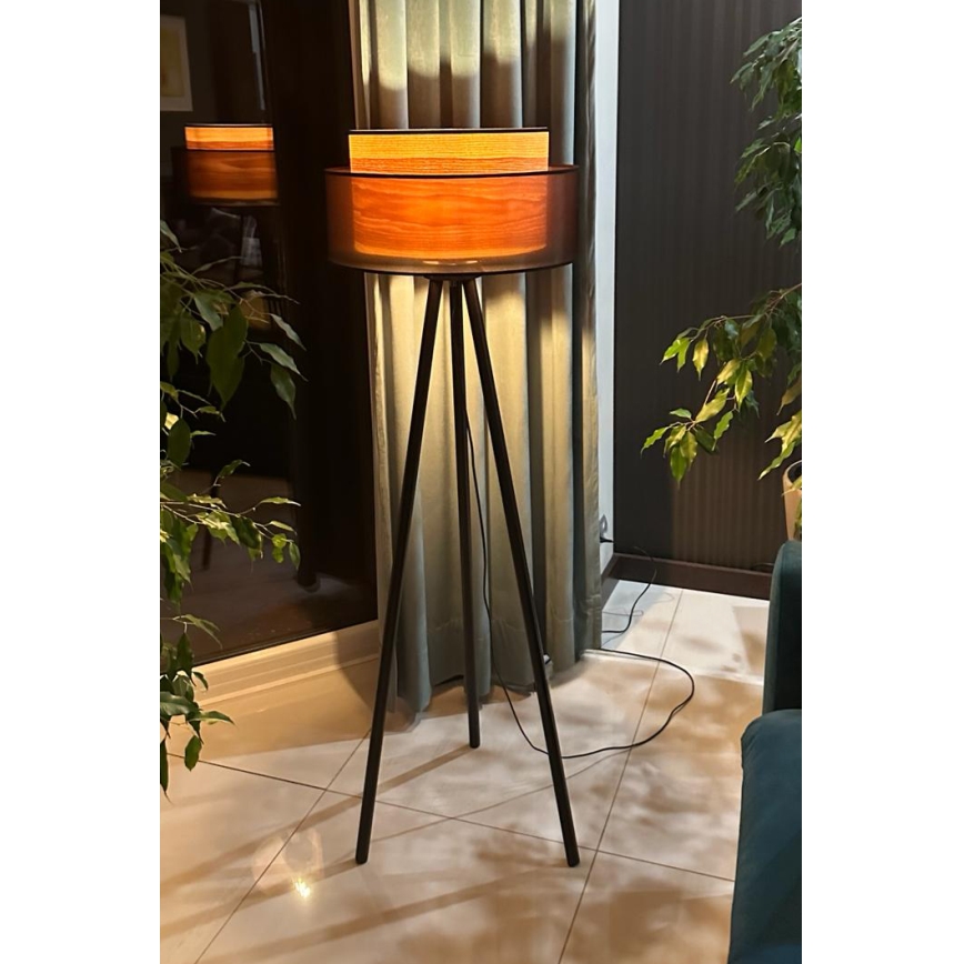 Duolla - Talna svetilka WOOD BOHO 1xE27/15W/230V pr. 45 cm črna/bež