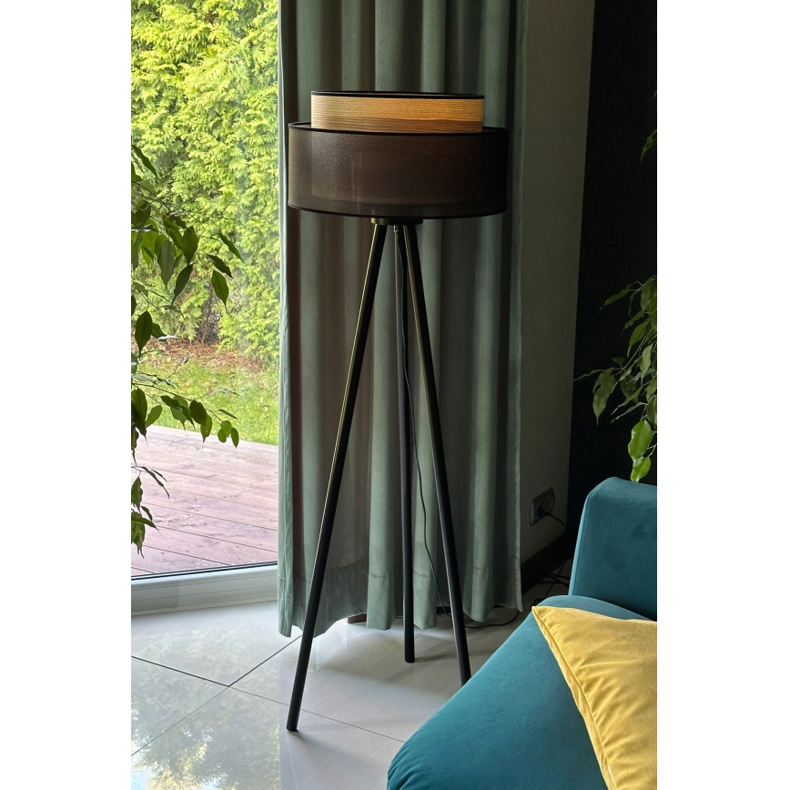 Duolla - Talna svetilka WOOD BOHO 1xE27/15W/230V pr. 45 cm črna/bež