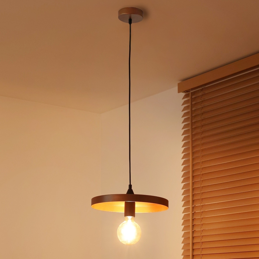 Duolla - Viseča svetilka na žički IRONLINE 1xE27/15W/230V, Ø 30 cm, bakrena/črna