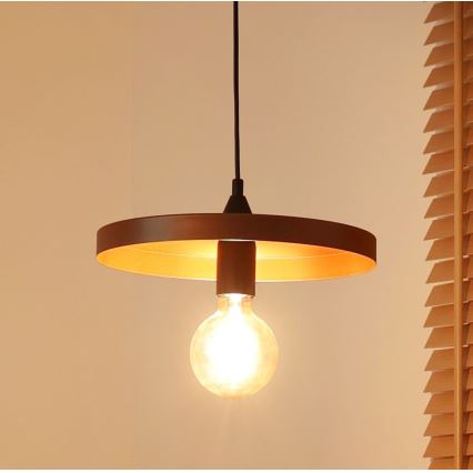Duolla - Viseča svetilka na žički IRONLINE 1xE27/15W/230V, Ø 30 cm, bakrena/črna