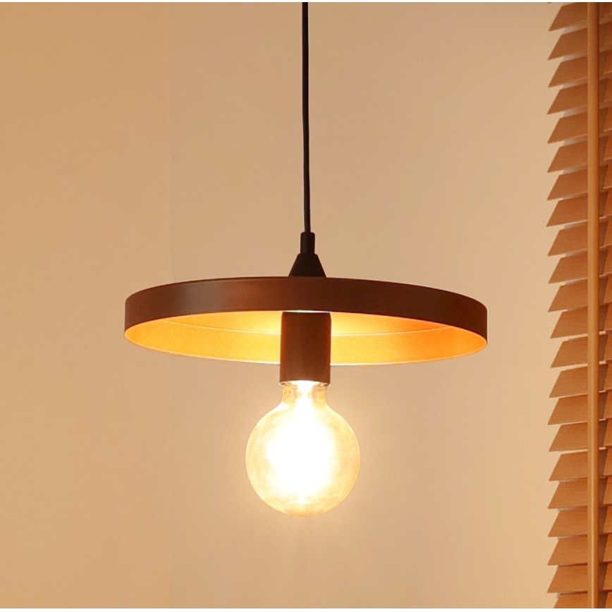 Duolla - Viseča svetilka na žički IRONLINE 1xE27/15W/230V, Ø 30 cm, bakrena/črna