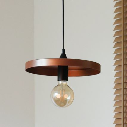 Duolla - Viseča svetilka na žički IRONLINE 1xE27/15W/230V, Ø 30 cm, bakrena/črna