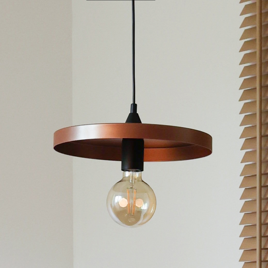 Duolla - Viseča svetilka na žički IRONLINE 1xE27/15W/230V, Ø 30 cm, bakrena/črna