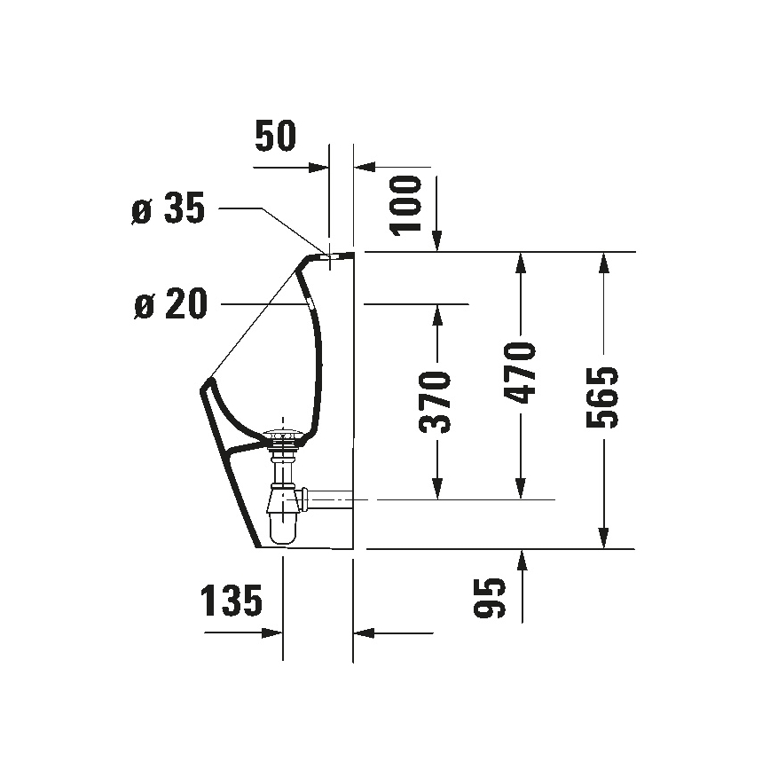 Duravit 828300000 - Pisoar D-CODE brez roba, zgornji dovod, zadnji odtok keramika/sijajna bela