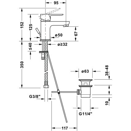 Duravit DC1013001046 - Pipa za umivalnik + odtok D-CODE mat črna
