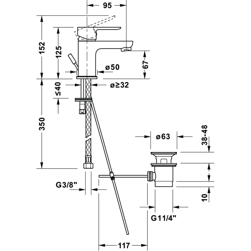 Duravit DC1013001046 - Pipa za umivalnik + odtok D-CODE mat črna