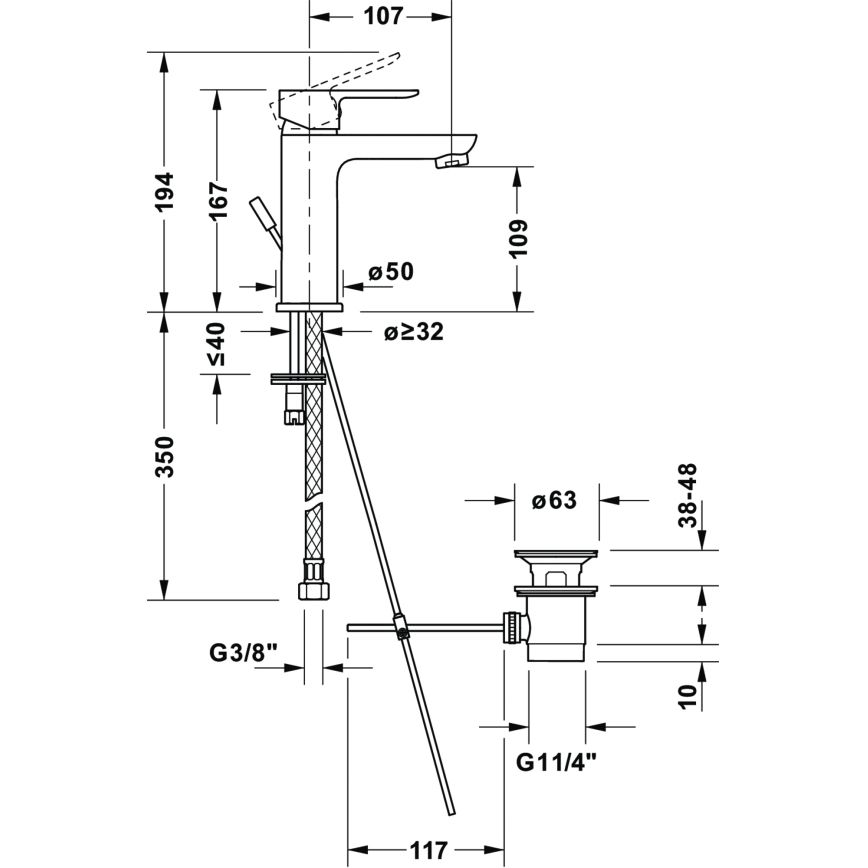 Duravit DC1023001046 - Umivalniška baterija + odtok D-CODE mat črna
