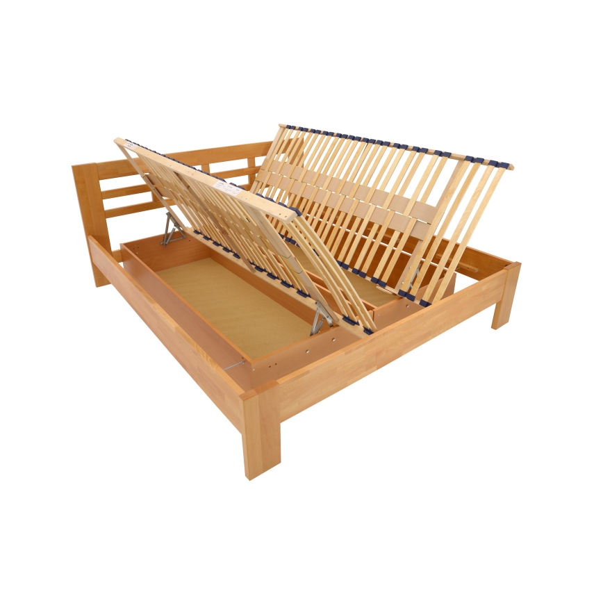 Dvojlůžková postel z masivu s úložným prostorem ANGELA 180x200 cm ořech světlý