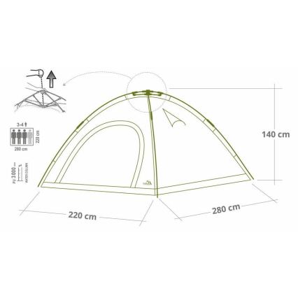 Dvokrilni šotor za 4 osebe PU 3000 mm siva