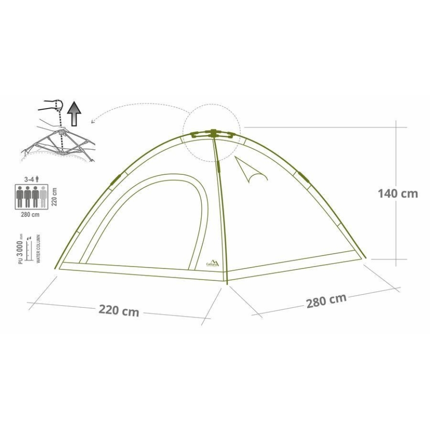 Dvokrilni šotor za 4 osebe PU 3000 mm siva
