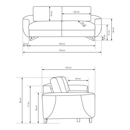 Dvosedežna zofa AVESTA siva