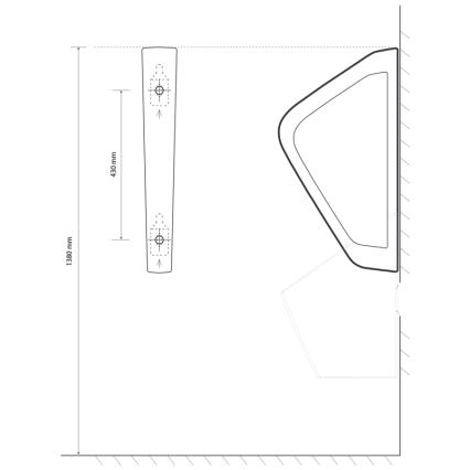 EcoStep 33001 - Delilna stena za pisoar 57,5x36 cm keramika/bela