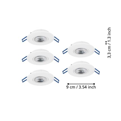 Eglo - Komplet 5x LED vgradnih stropnih svetilk LED/4,9W/230V 2700/4000/6500K, premer 9 cm, bela