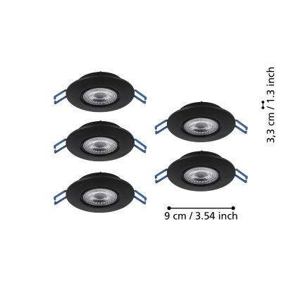 Eglo - Komplet 5x LED vgradnih stropnih svetilk LED/4,9W/230V 2700/4000/6500K, premer 9 cm, črna