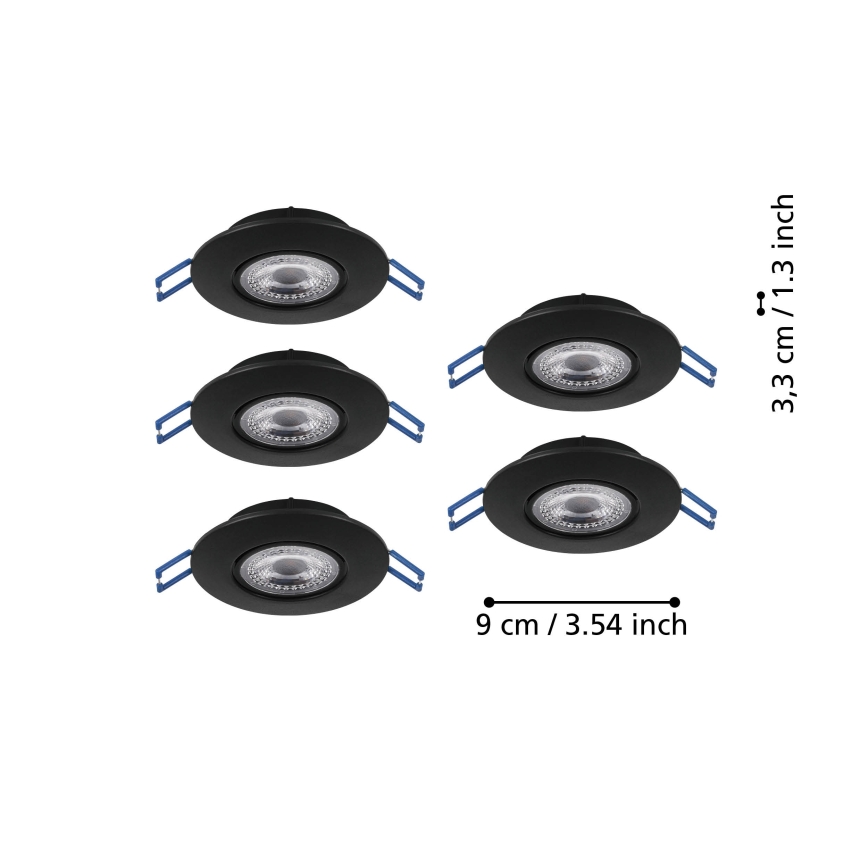 Eglo - Komplet 5x LED vgradnih stropnih svetilk LED/4,9W/230V 2700/4000/6500K, premer 9 cm, črna