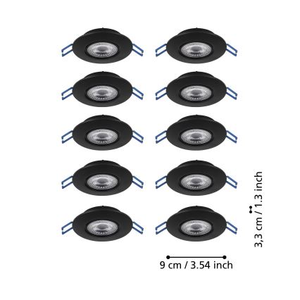 Eglo - Komplet 10x LED vgradnih stropnih svetilk LED/4,9W/230V 2700/4000/6500K premer 9 cm črna