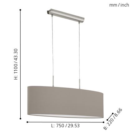 Eglo - Lestenec na vrvici 2xE27/60W/230V taupe