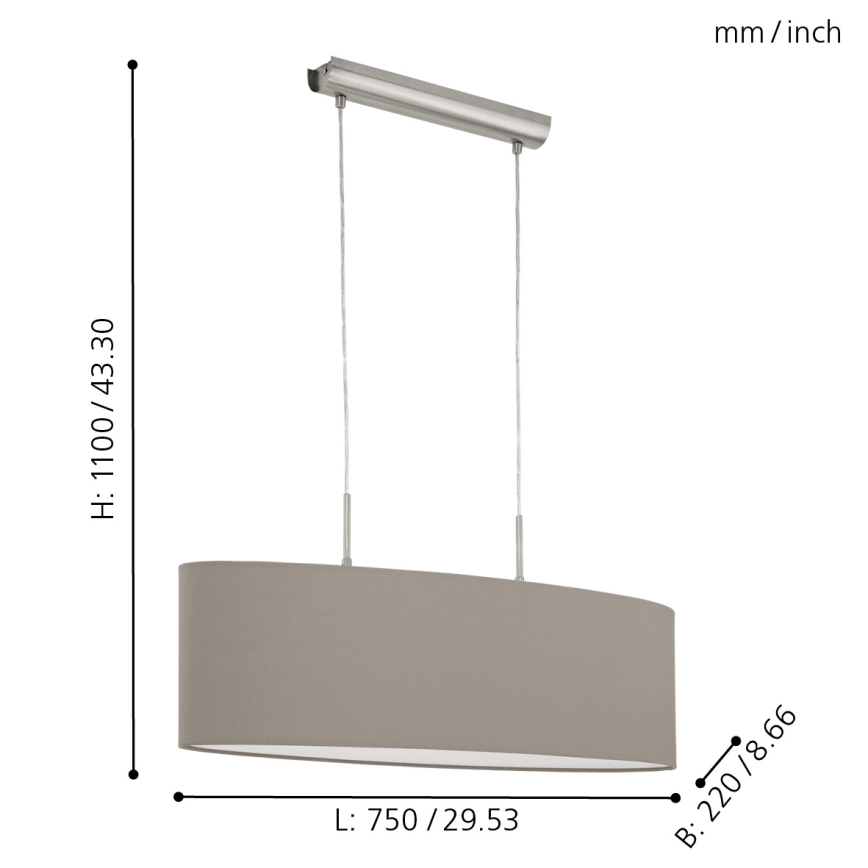 Eglo - Lestenec na vrvici 2xE27/60W/230V taupe