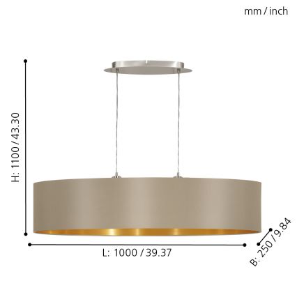 Eglo - Lestenec na vrvici 2xE27/60W/230V