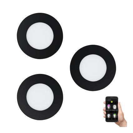 Eglo 31743 - Komplet 3x zatemnljivih LED vgradnih kopalniških stropnih svetilk FUEVA-Z 1xLED/2,8W/230V 2700-6500 IP44 črna Ø 8,5 cm