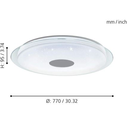 Eglo 32344 - LED RGBW stropna svetilka LANCIANO-C z zatemnitvijo LED/53W/230V 2700-6500K + daljinski upravljalnik