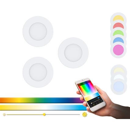 Eglo - Komplet 3x RGB LED zatemnljivo vgradno stropno svetilo FUEVA-C LED/3W/230V, premer 8,5 cm