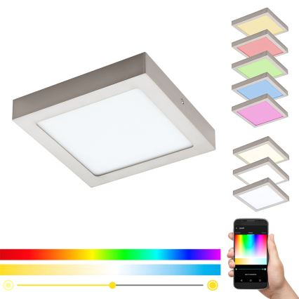 Eglo 33319 - LED RGBW Zatemnjiva stropna svetilka FUEVA-C LED/15,6W/230V 2700-6500K 22,5x22,5 cm maten krom