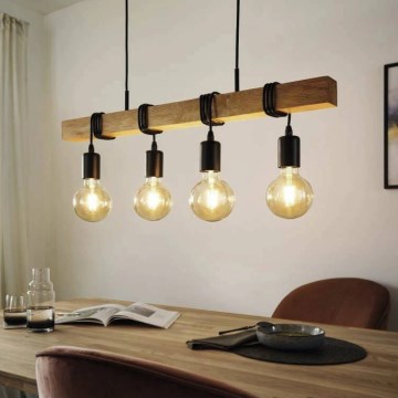 Eglo 33378 - LED Lestenec na vrvici TOWNSHEND 4xE27/4W/230V 2200K bež/črna