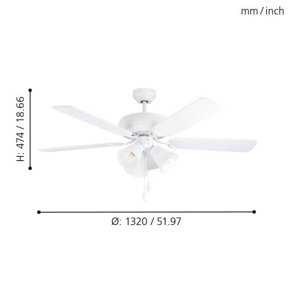 Eglo 35076 - Stropni ventilator LAS PALMAS 3xE27/40W/230V bela
