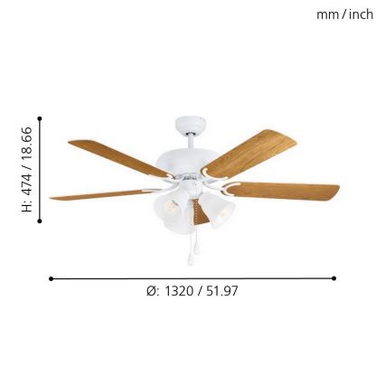 Eglo 35076 - Stropni ventilator LAS PALMAS 3xE27/40W/230V rjav