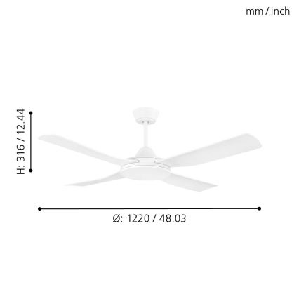 Eglo - Stropni ventilator 52W/230V + Daljinski upravljalnik bela