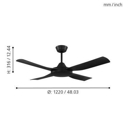 Eglo - Stropni ventilator 52W/230V črna + Daljinski upravljalnik