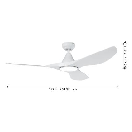Eglo - stropni ventilator z LED/19W/230V, premer 132 cm, bel, z daljinskim upravljalnikom
