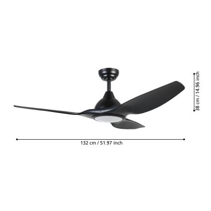 Eglo - LED Zatemnitveni stropni ventilator LED/16W/230V črn+daljinski upravljalnik