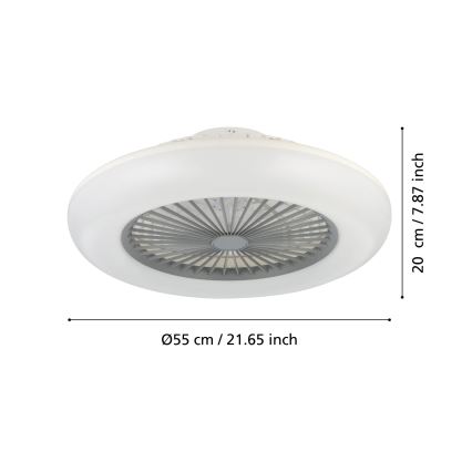 Eglo - Zatemljiv LED stropni ventilator 3xLED/12,6W/230V 2700-6500K Ø 55 cm siva + daljinski upravljalnik