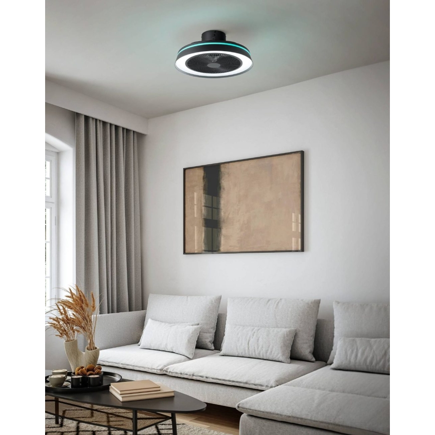 Eglo - LED RGBW zatemljiv stropni ventilator 3xLED/8,5W/230V+LED/6W 2700-6500K premer 48 cm črna + daljinski upravljalnik