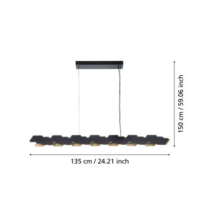 Eglo - LED Zatemnitveni lestenec na vrvici LED/44W/230V 3000K črna/zlata