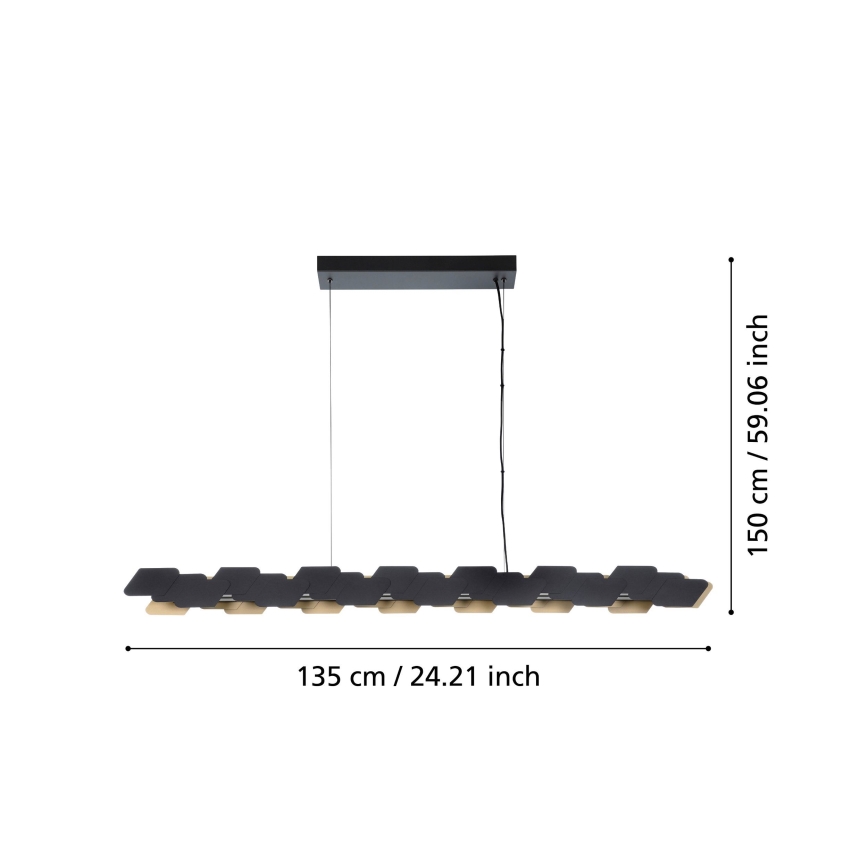 Eglo - LED Zatemnitveni lestenec na vrvici LED/44W/230V 3000K črna/zlata