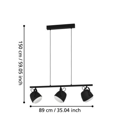 Eglo - Lestenec na vrvici 3xE27/28W/230V črna