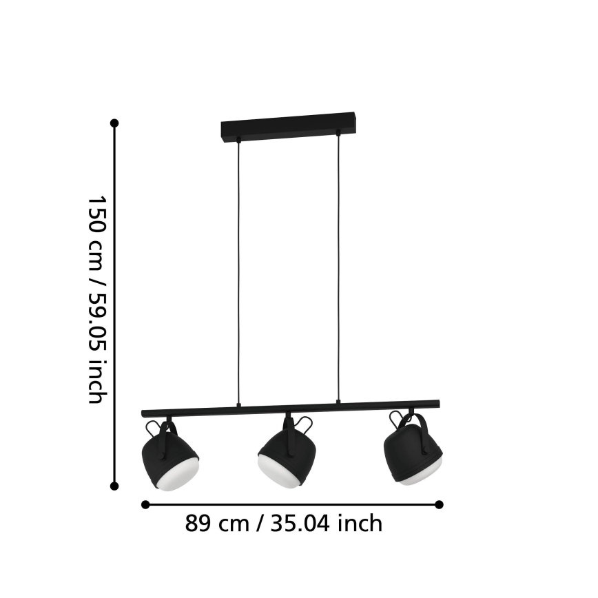 Eglo - Lestenec na vrvici 3xE27/28W/230V črna