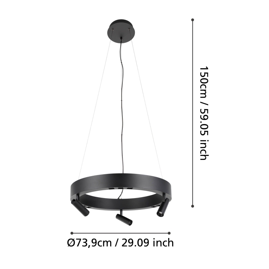 Eglo - LED Zatemnitveni lestenec na vrvici 3xLED/8W/230V + 3xLED/8,5W 3000K črna + Daljinski upravljalnik